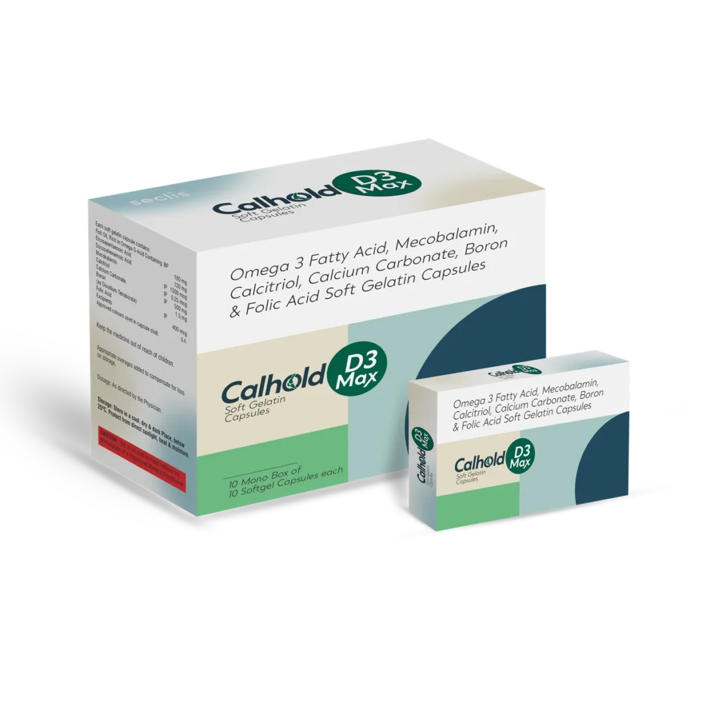 CALHOLD D3 MAX Soft Gelatin Capsules 10*1*10 carton pack shot