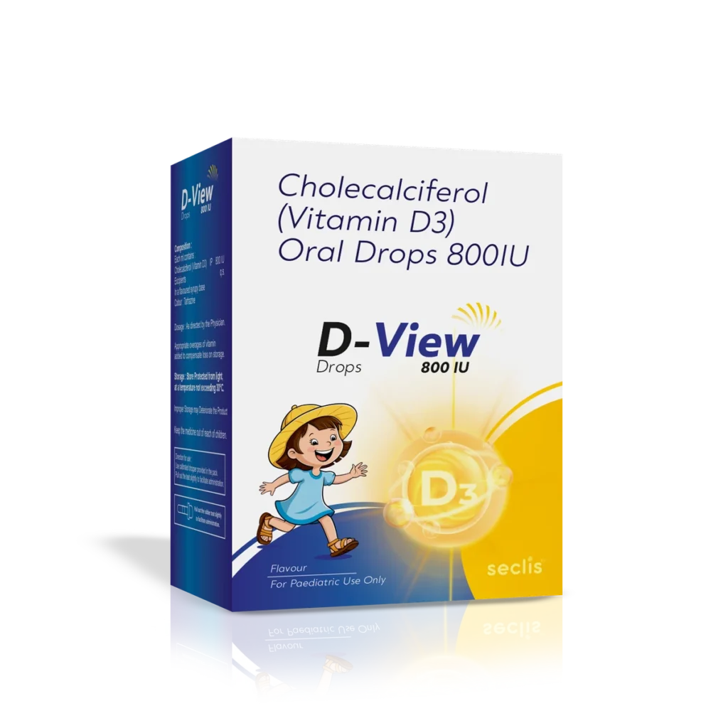D-VIEW 800 Drops 30 ml with dropper (Glass botttle) carton pack shot
