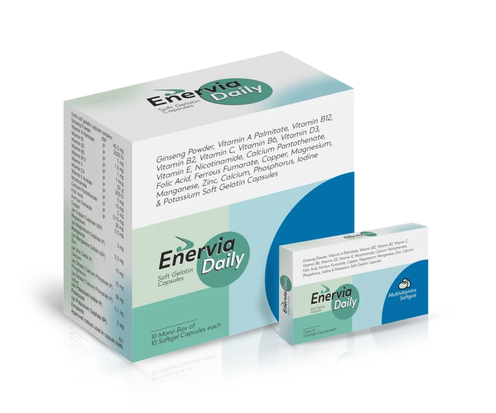 ENERVIA DAILY Soft Gelatin Capsules 10*1*10 carton pack shot