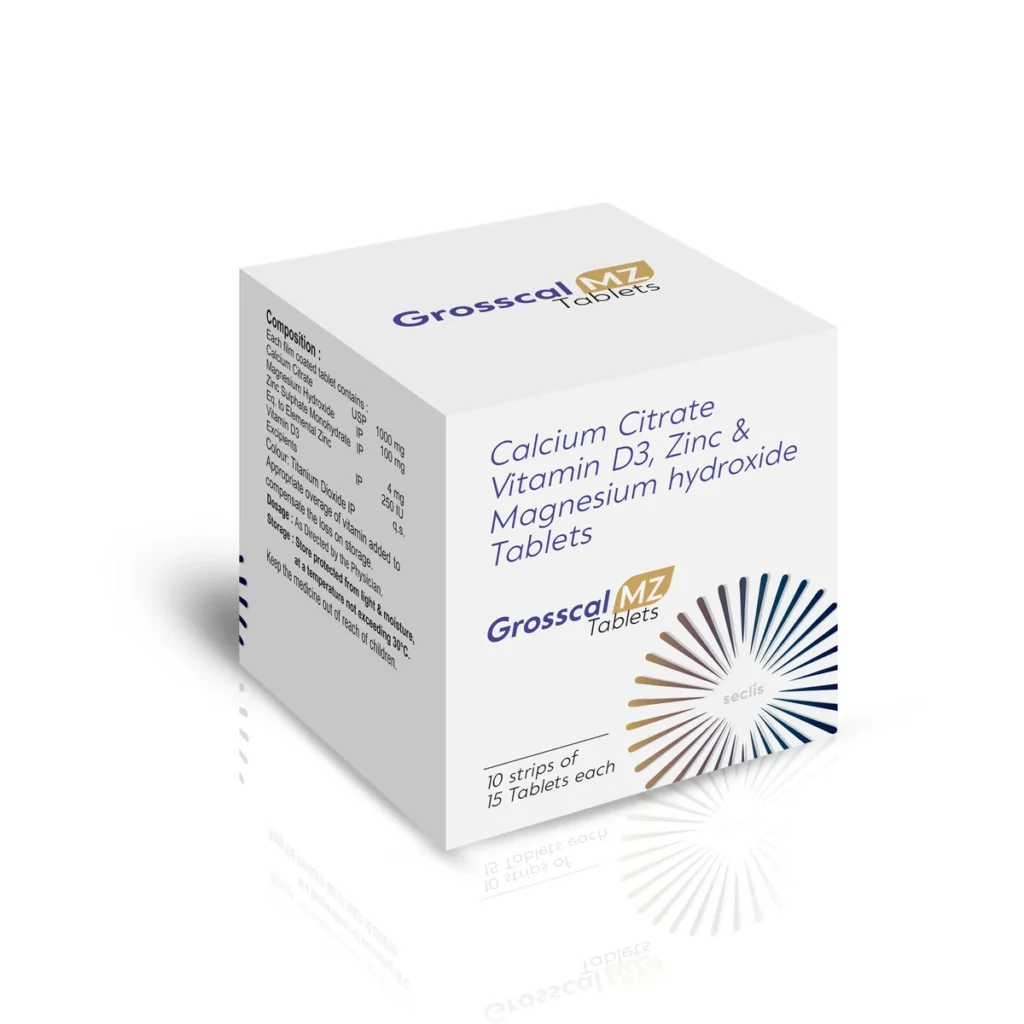 GROSSCAL MZ Tablets 10X15 BLI (Milky PVC) carton pack shot