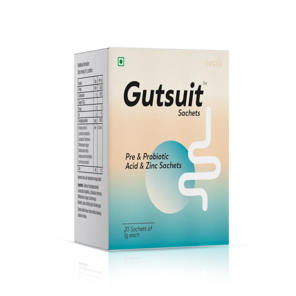 GUTSUIT™ (food) Sachet 20 X 1gm carton pack shot