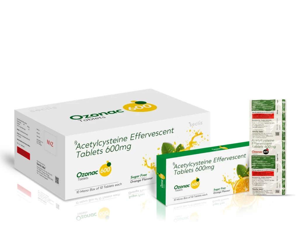 OZONAC 600 Effervescent Tablets 10*1*10 Strip Packing pack shot