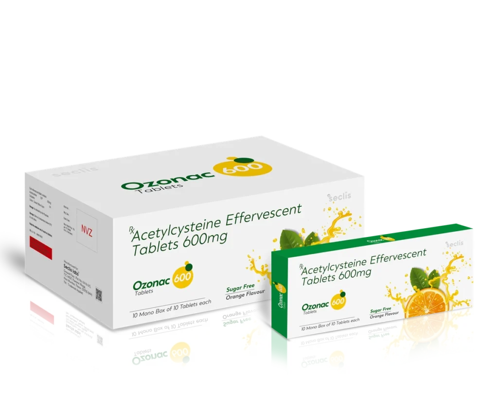 OZONAC 600 Effervescent Tablets 10*1*10 Strip Packing carton pack shot