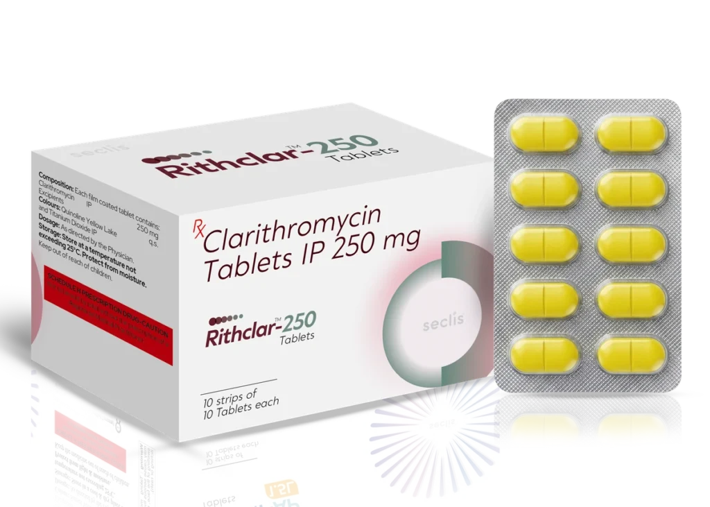 RITHCLAR™ 250 Tablets 10*10 BLI (YELLOW COLOR ABBOTT TYPE) pack shot