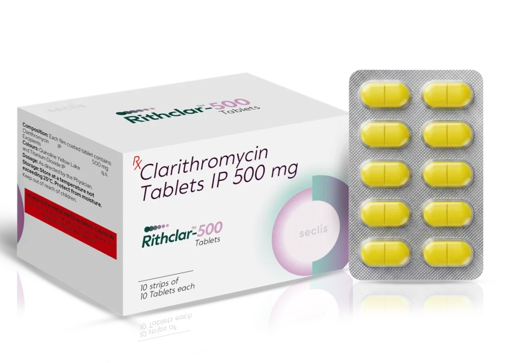 RITHCLAR™ 500 Tablets 10*10 BLI (YELLOW COLOR ABBOTT TYPE) pack shot
