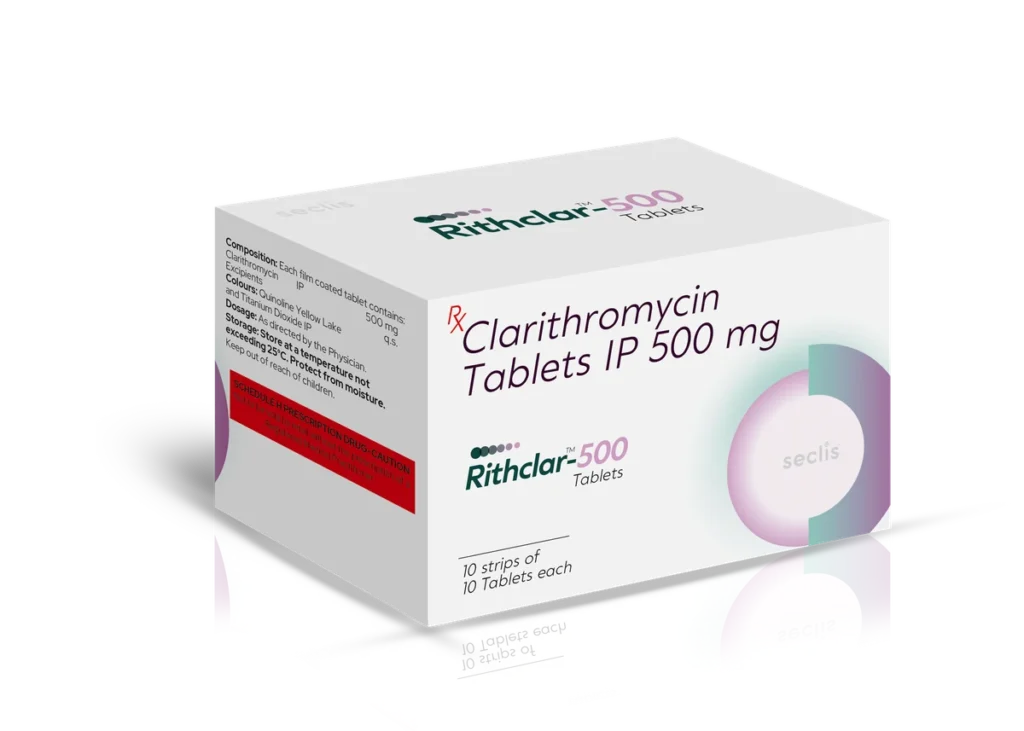 RITHCLAR™ 500 Tablets 10*10 BLI (YELLOW COLOR ABBOTT TYPE) carton pack shot