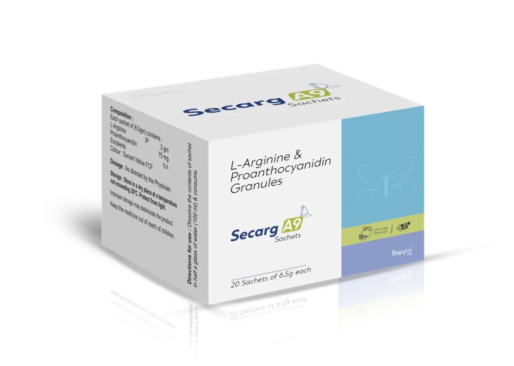 SECARG A9 Sachet 20X6.5gm carton pack shot