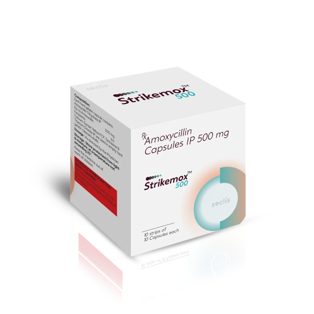 STRIKEMOX™ 500 Capsules 10*10 BLI carton pack shot