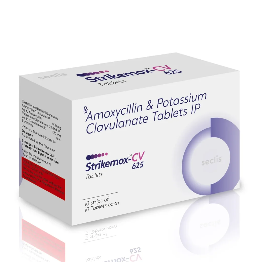 STRIKEMOX™ CV 625 TABLET 10*10 STRIP carton pack shot