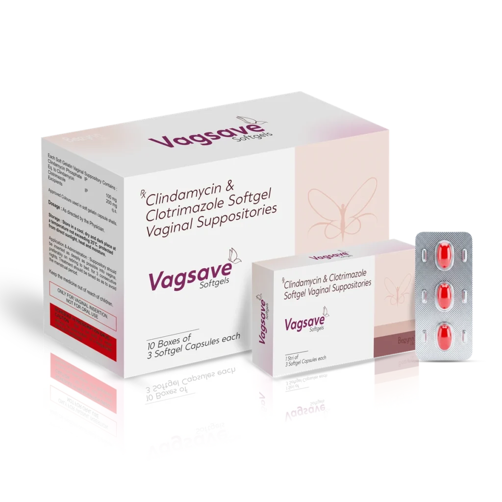 VAGSAVE Soft Gelatin Vaginal Capsules 10*1*3 without Applicator pack shot