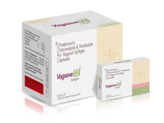 VAGSAVE TZ Soft Gelatin Vaginal Capsules 10*1*7 Blister with Applicator carton pack shot